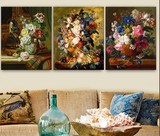 客厅装饰画欧式花卉三联画沙发背景墙无框画餐厅挂画墙画油画