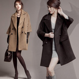 2016冬装新款韩国代购版中长款七分袖加厚高端羊绒大衣女毛呢外套