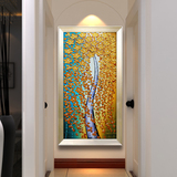 玄关装饰画走廊过道挂画客厅竖版壁画欧式3d立体抽象油画发财树