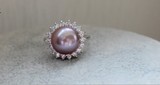 珍珠戒指 925银纯天然紫色10mm无暇手工华丽正品
