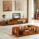 中式大理石茶几电视柜组合现代简约客厅小户型伸缩实木地柜F15