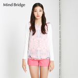 Mind Bridge百家好专柜女韩版层叠拼接显瘦印花雪纺衬衫MOBL222F