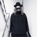 新款韩版宽松黑白个性蝙蝠长袖大码套头高领卫衣夜店男士外套