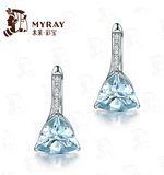 米莱珠宝 2.55克拉天然海蓝宝耳钉 18K金镶嵌钻石耳环彩色宝石