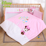 迪士尼婴儿床上用品套件宝宝床品七件套冬季婴儿床床围被套纯棉