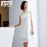 【杜鹃同款】对白 2016夏装新款 欧根纱短袖连衣裙 H型连身袖短裙