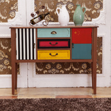 新品 彩绘家具储物柜 美式风格玄关柜桌实木 复古手绘乡村装饰柜