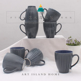 创意经典杯子 蓝极色简艺术浮雕陶瓷马克杯 水杯 牛奶杯 咖啡杯