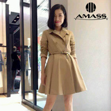 代购阿玛施2015新款秋冬装女式韩版收腰风衣长袖显瘦中长款外套潮