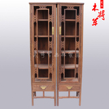 红木家具鸡翅木玻璃柜实木酒柜原木展示柜古典中式玻璃储物柜架