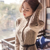 女装毛衣2015秋装新款韩版中长款麻花针织衫女开衫加厚外套毛衣裙