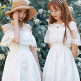 2016夏季女装韩版闺蜜姐妹装学生露肩显瘦娃娃款连衣裙夏季裙子女