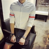 夏季装男士衬衫七分袖 潮日系英伦韩版修身款衬衣男休闲中袖青年