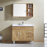 北欧宜家橡木落地浴室柜组合卫生间一体陶瓷洗漱盆原木镜柜卫浴柜