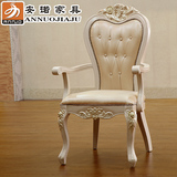 欧式餐椅 新古典 简约实木复古软包靠背休闲餐桌椅子真皮餐椅