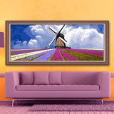 自油自画diy数字油画客厅风景田园情侣手绘大幅花卉 风车与薰衣草
