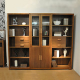 中式组合实木带玻璃门书柜橡木多功能书橱现货储物柜两门四门书架