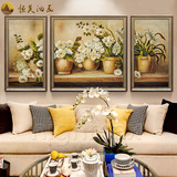 恒美简欧田园美式客厅卧室餐厅手绘花卉油画三联有框装饰画花仙子
