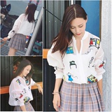 2016夏季新款韩版时尚街头涂鸦长袖薄款防晒衣学生女装短外套上衣