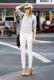 日美国代购ACNE SKIN5白色牛仔裤修身显瘦弹力小脚铅笔女式九分裤