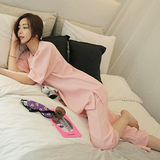 韩国PINK粉色宽松长袖睡衣套装阔腿裤女士春夏秋纯棉韩版家居服
