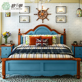 地中海实木床1.8 小户型卧室田园婚床美式橡木白色储物高箱双人床