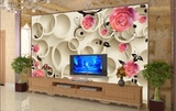 3D立体大型壁画墙布电视背景客厅背景浪漫玫瑰花卉无纺布圆圈