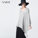 Amii2015秋冬新纯色套头斗篷毛衣宽松针织蝙蝠衫薄中长款上衣女