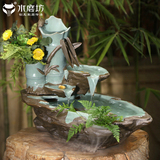 现代中式德化陶瓷流水摆件桌面喷泉加湿器客厅招财水景送礼竹子