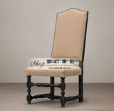 定制美式乡村实木餐椅休闲椅欧式棉麻布艺书椅法式地中海样板房椅