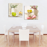 苹果花瓶水果餐厅装饰画现代简约两幅二联无框画饭厅墙画壁画挂画