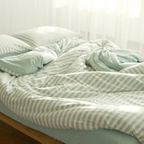 简约日式全棉良品条纹天竺棉针织四件套纯棉床笠床单款床上用品