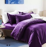 新品简约紫色纯色全棉四件套1.8m床单式双人被套素色韩式法式风
