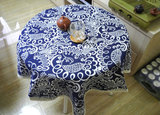 中国民族风特色棉麻桌布蓝花布布艺 圆桌方桌多用盖布床头柜盖布