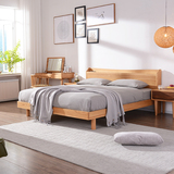 日式全实木床现代简约橡木床1.5/1.8米双人床创意宜家带插座大床