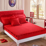 婚庆大红色加厚夹棉单件床笠床套单床罩三件套床头罩1.5m 1.8 2米