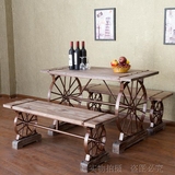 欧式地中海铁艺实木家具户外桌椅咖啡厅桌椅餐饮桌椅木质车轮餐桌