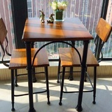 美式复古实木小餐桌户外阳台休闲小方桌正方形铁艺快餐店桌椅组合