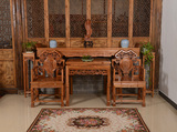 明清古典中式实木中堂四件套桌椅供桌条案组合雕花灵芝桌椅餐桌椅