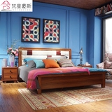 现代中式床1.5米实木简约双人床1.8米储物软靠高箱床卧室婚床皮床