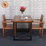 老榆木家具全实木铁艺餐桌椅组合6人位简约复古长方形洽北京定制