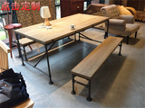 美式乡村 铁艺实木餐桌椅 复古做旧会议桌 实木办公桌 工业水管桌