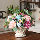 欧式清新仿真花套装 假花玫瑰牡丹 绢花客厅餐桌摆件花束整体插花