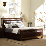 美式全实木床1.8米1.5米双人床真皮婚床/樱桃木/水性漆/熙和家具
