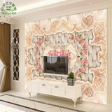 客厅电视背景墙壁纸欧式3d立体软包墙纸玫瑰花大型影视墙无缝壁画