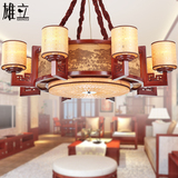 现代新中式吊灯 复古典实木客厅灯具仿古餐厅羊皮灯饰圆形LED茶楼
