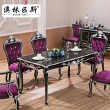 欧式餐桌椅组合新古典餐桌实木雕花餐桌椅大理石西餐厅长方桌现货