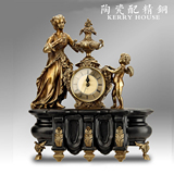 美式复古时钟法式古典陶瓷铜雕天使女人坐钟客厅书房金摆件石英钟
