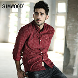 Simwood新款男士灯芯绒修身衬衫欧美休闲纯棉衬衣男潮