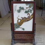 景德镇陶瓷瓷板画名家瓷板画手绘仿古粉彩动物画松鼠小屏风做旧